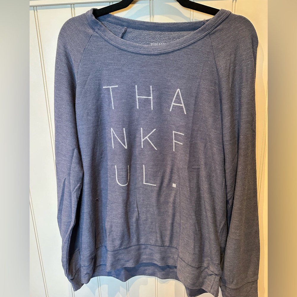 Good hYOUman Ladies Women’s Size Small Grey Blue White Thankful Sweatshirt